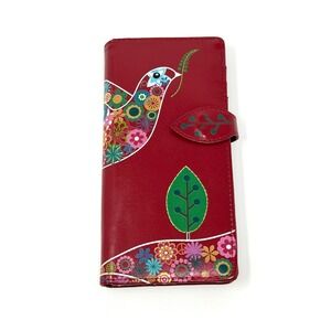 Shag Wear Canada Red Hummingbird Floral Large Bifold Wallet Vegan Leather